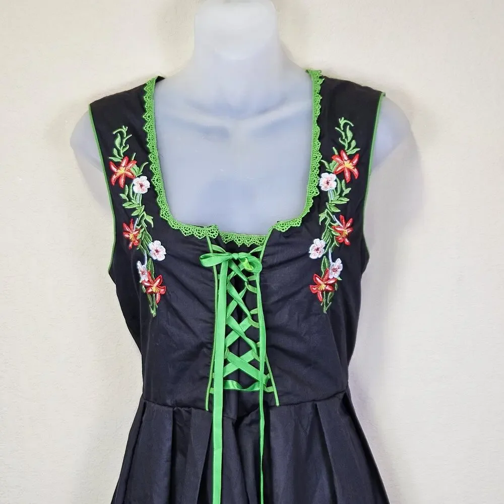 Scarlet Darkness Dirndl Dress XL Costume Bavarian Oktoberfest German Black Green - Picture 3 of 16